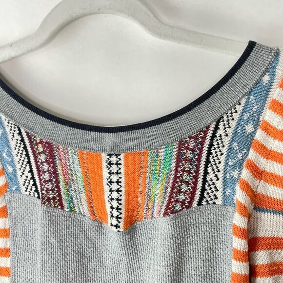 Free People Striped Embroidered BOHO Thermal Scoop Back Top sz. XS #ZZ - Picture 8 of 10